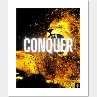 Conquer Motivational Lion Pop Art Posters and Art